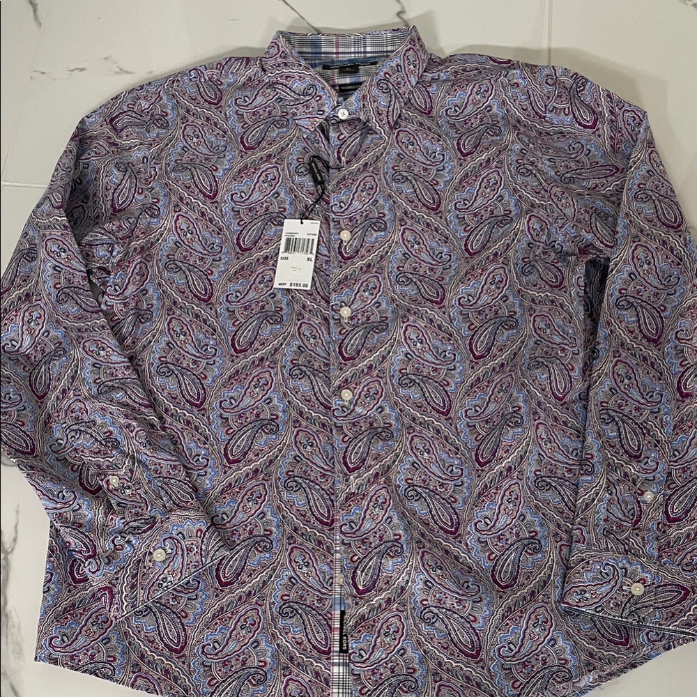 Michael Kors Purple Paisley Long-Sleeve Button-Down Shirt